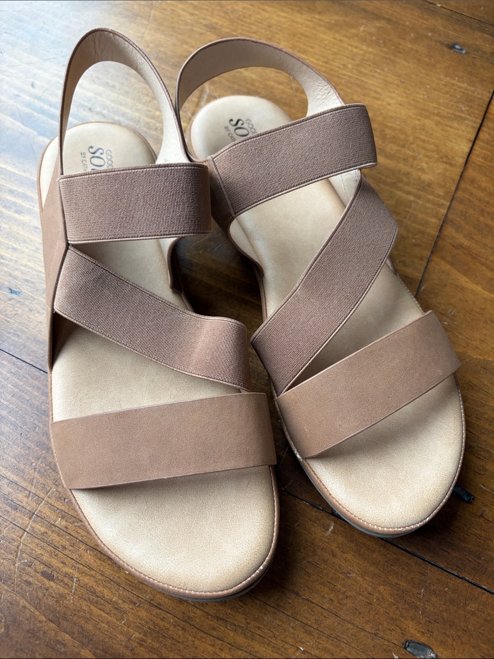 Good Soles by Catherines Womens Taupe Strappy Sandals Sz 10W